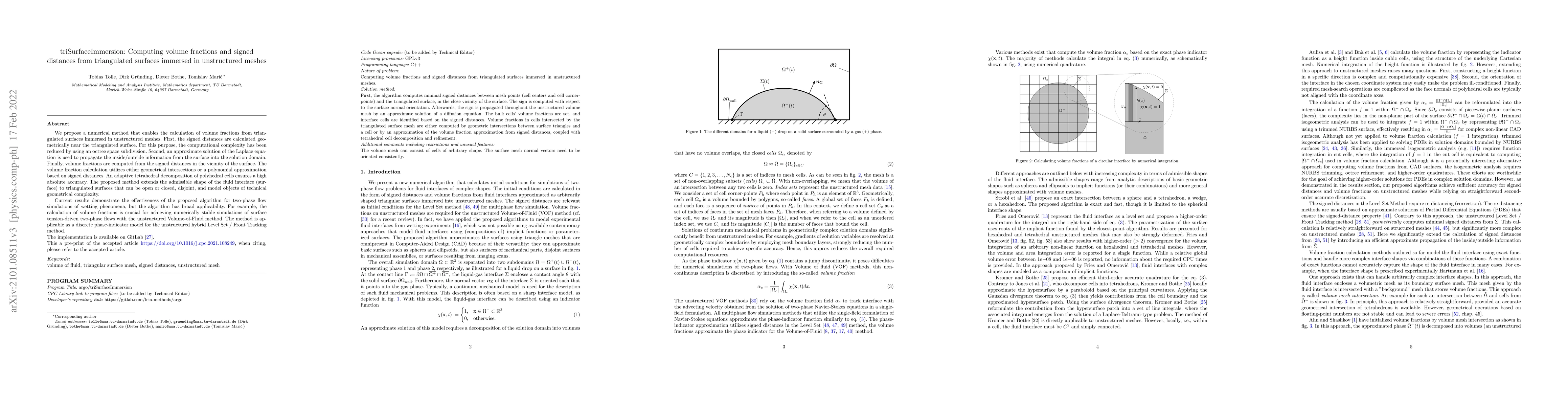 Thumbnail for Computing volume fractions and signed distances from triangulated
  surfaces immersed in unstructured meshes