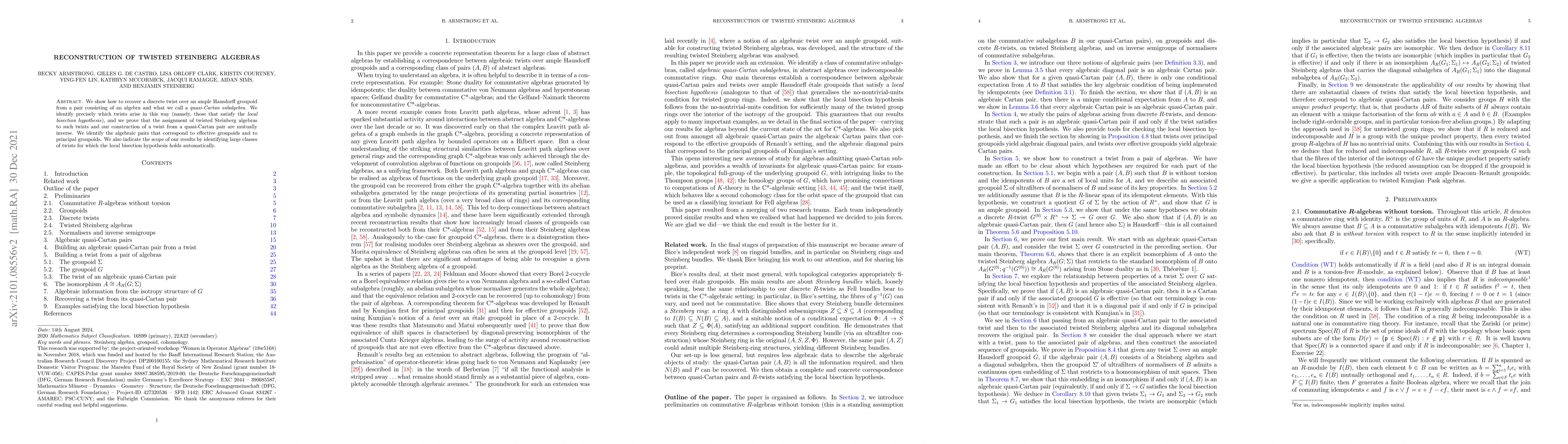 Thumbnail for Reconstruction of twisted Steinberg algebras