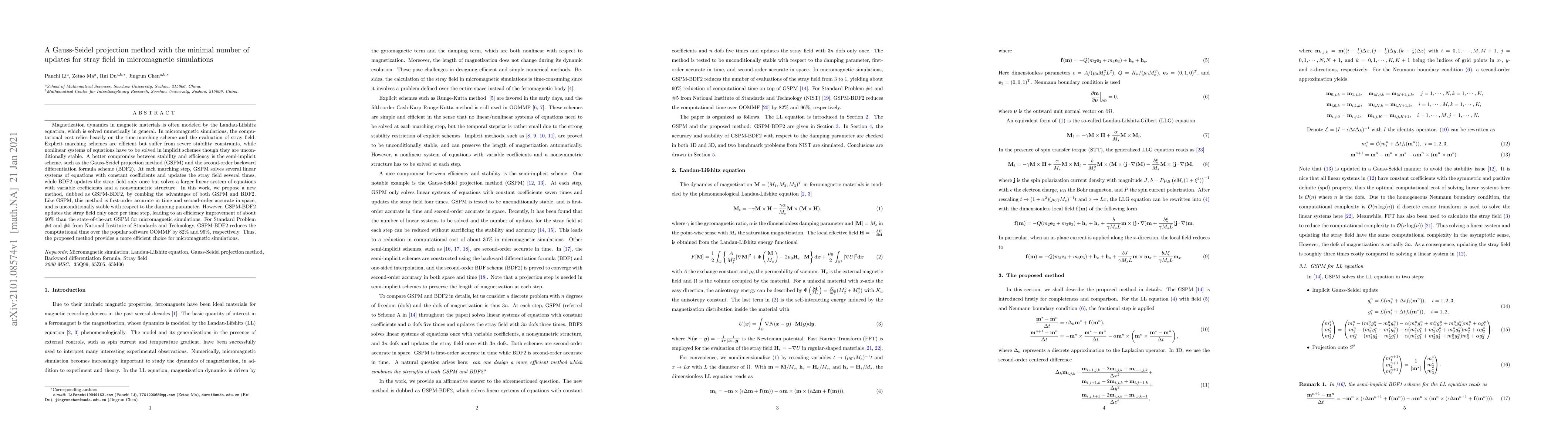 Thumbnail for A Gauss-Seidel projection method with the minimal number of updates for
  stray field in micromagnetic simulations