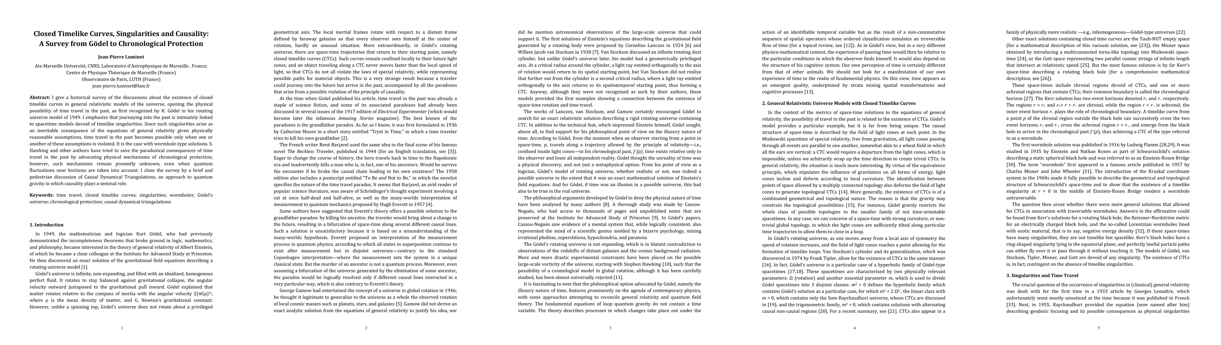 Thumbnail for Closed Timelike Curves, Singularities and Causality: A Survey from
  G\"odel to Chronological Protection