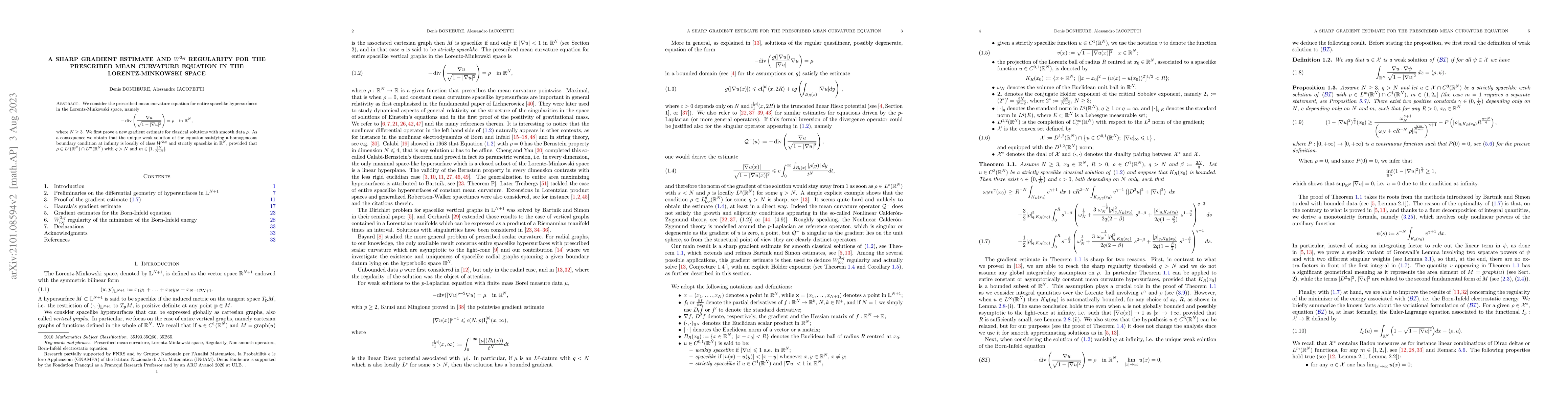 Thumbnail for A sharp gradient estimate and $W^{2,q}$ regularity for the prescribed
  mean curvature equation in the Lorentz-Minkowski space