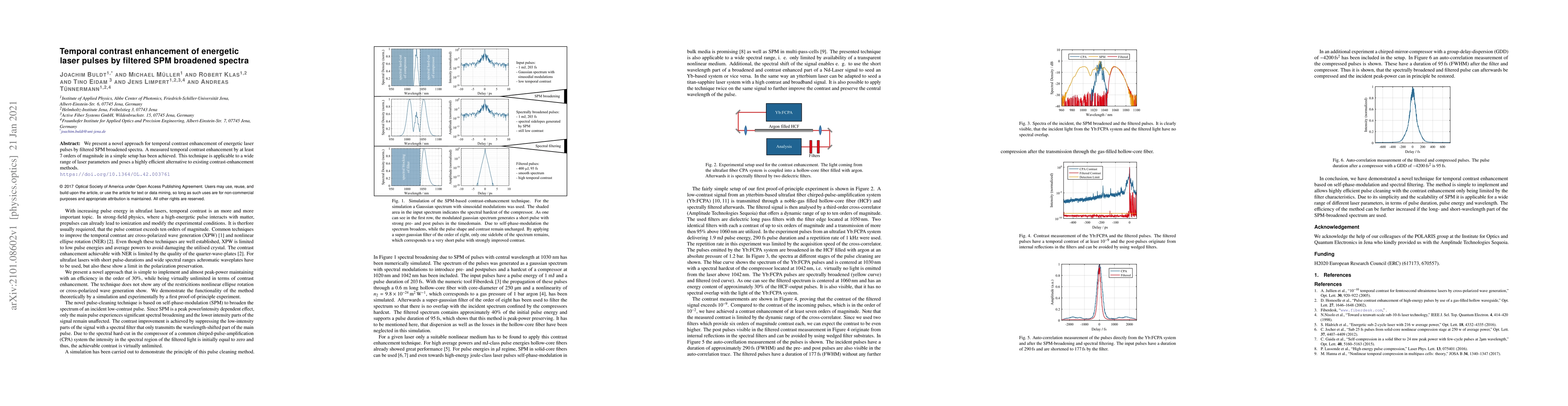 Thumbnail for Temporal contrast enhancement of energeticlaser pulses by filtered
  self-phase-modulation broadened spectra