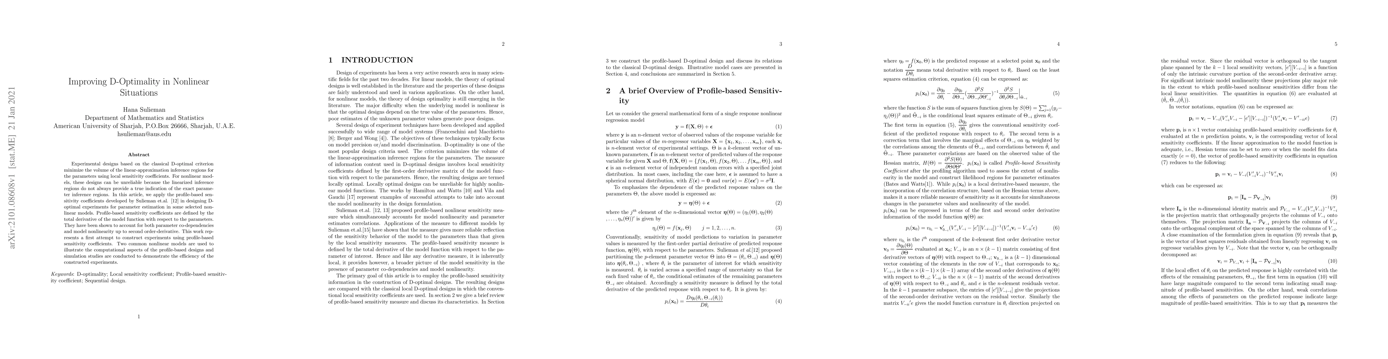 Thumbnail for Improving D-Optimality in Nonlinear Situations