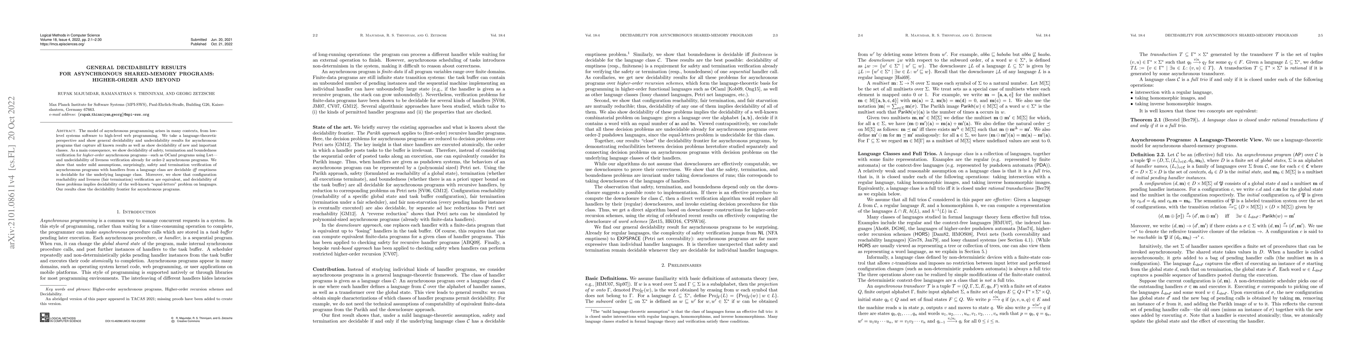 Thumbnail for General Decidability Results for Asynchronous Shared-Memory Programs:
  Higher-Order and Beyond