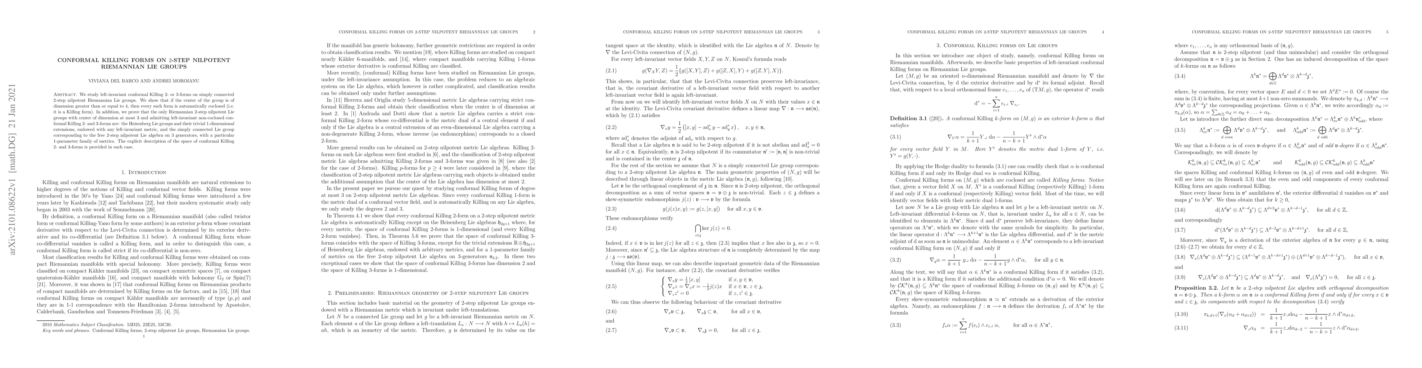 Thumbnail for Conformal Killing forms on $2$-step nilpotent Riemannian Lie groups