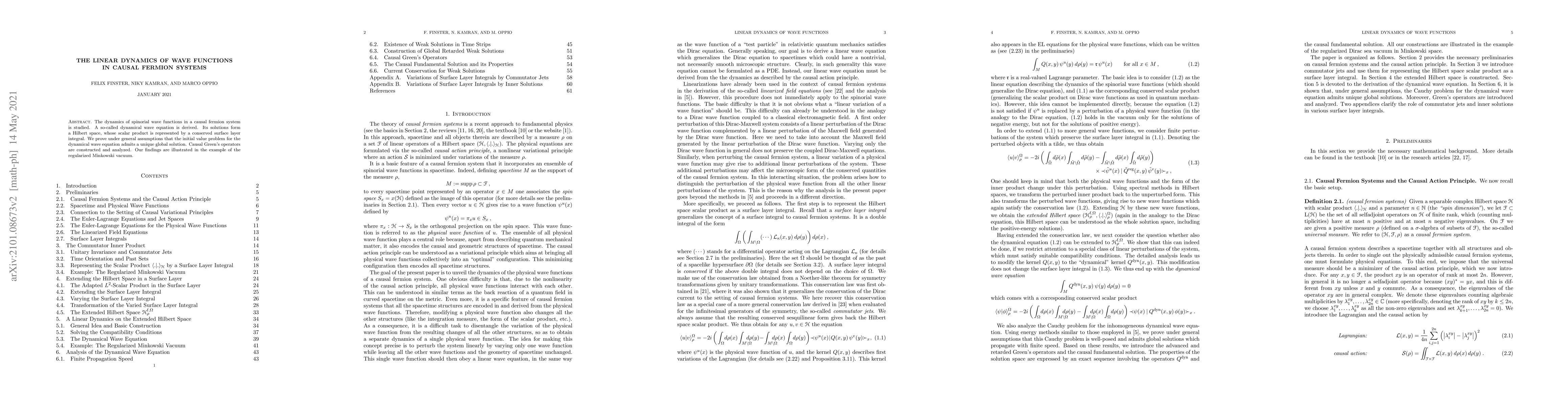Thumbnail for The Linear Dynamics of Wave Functions in Causal Fermion Systems