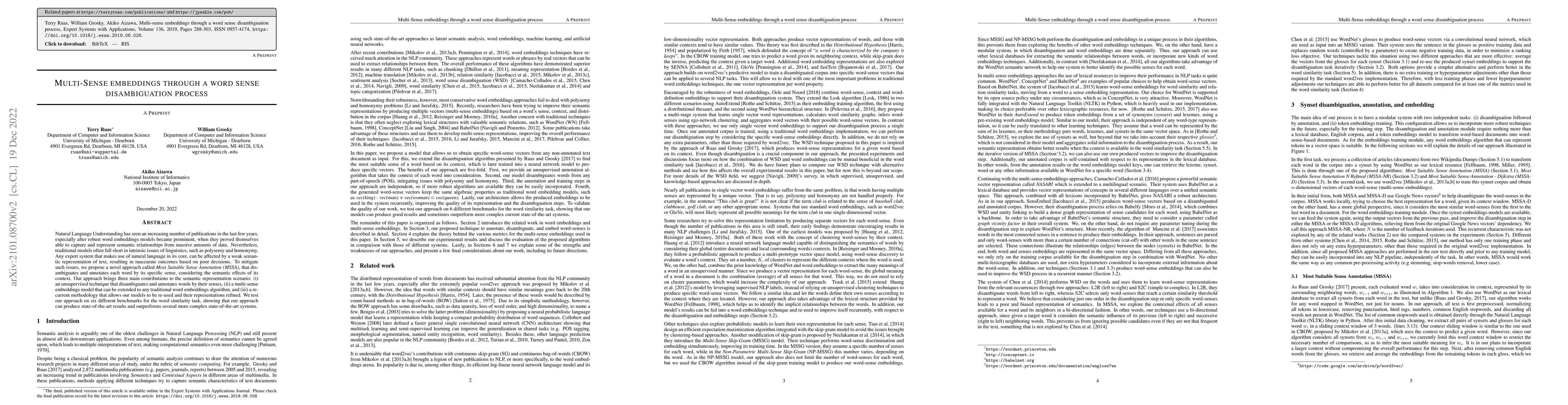Thumbnail for Multi-sense embeddings through a word sense disambiguation process