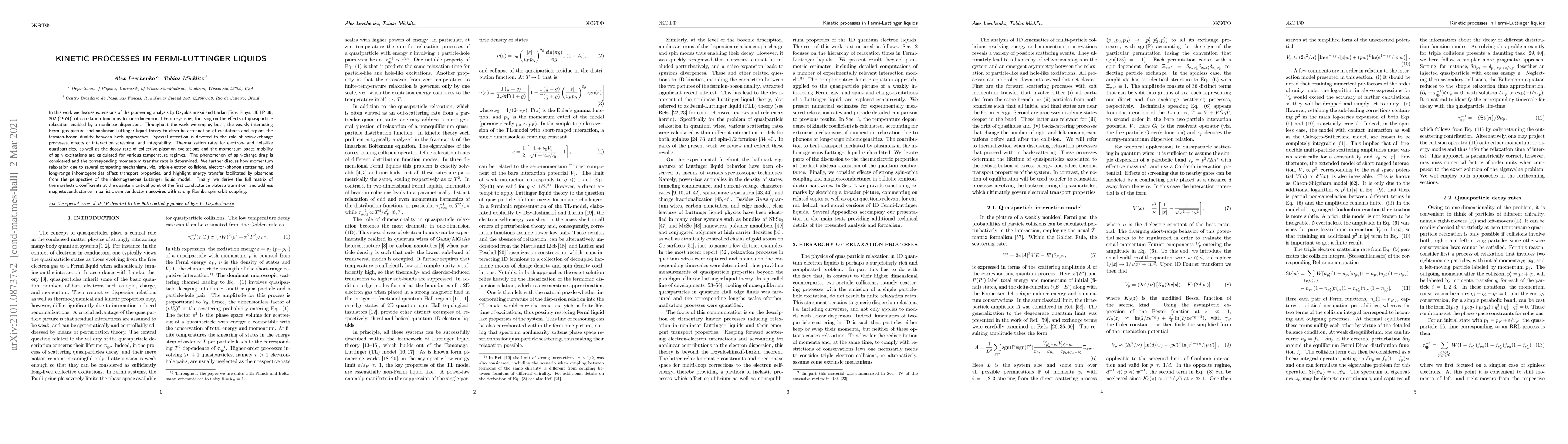 Thumbnail for Kinetic processes in Fermi-Luttinger liquids