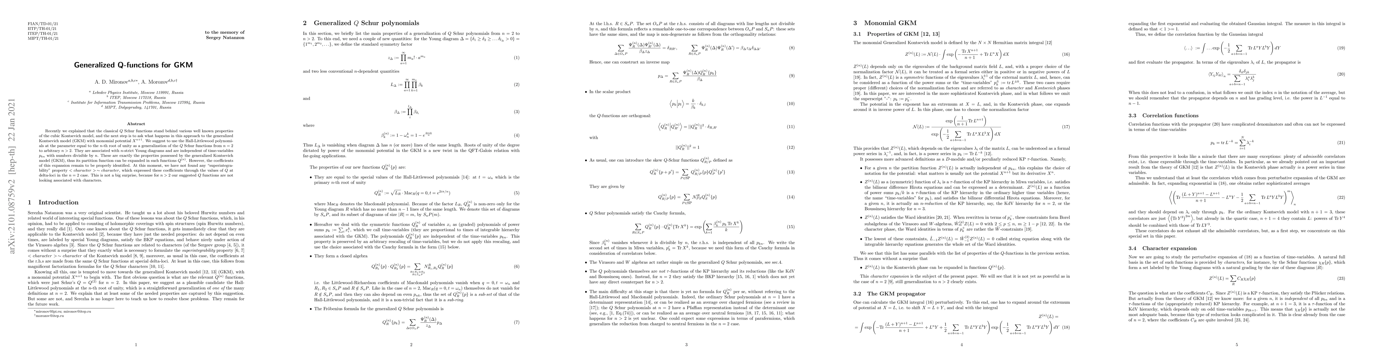 Thumbnail for Generalized Q-functions for GKM