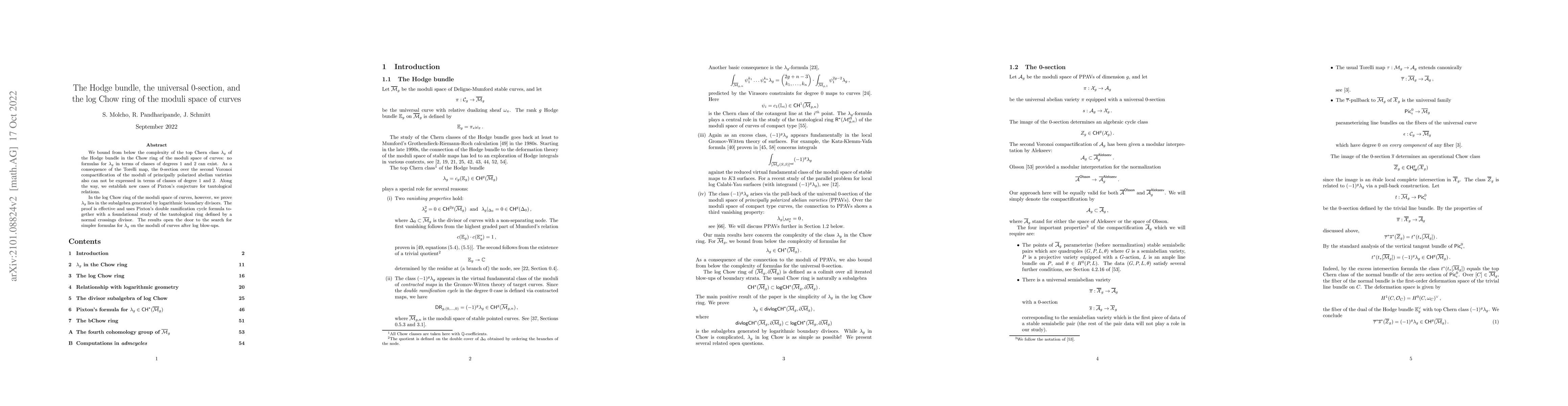 Thumbnail for The Hodge bundle, the universal 0-section, and the log Chow ring of the
  moduli space of curves