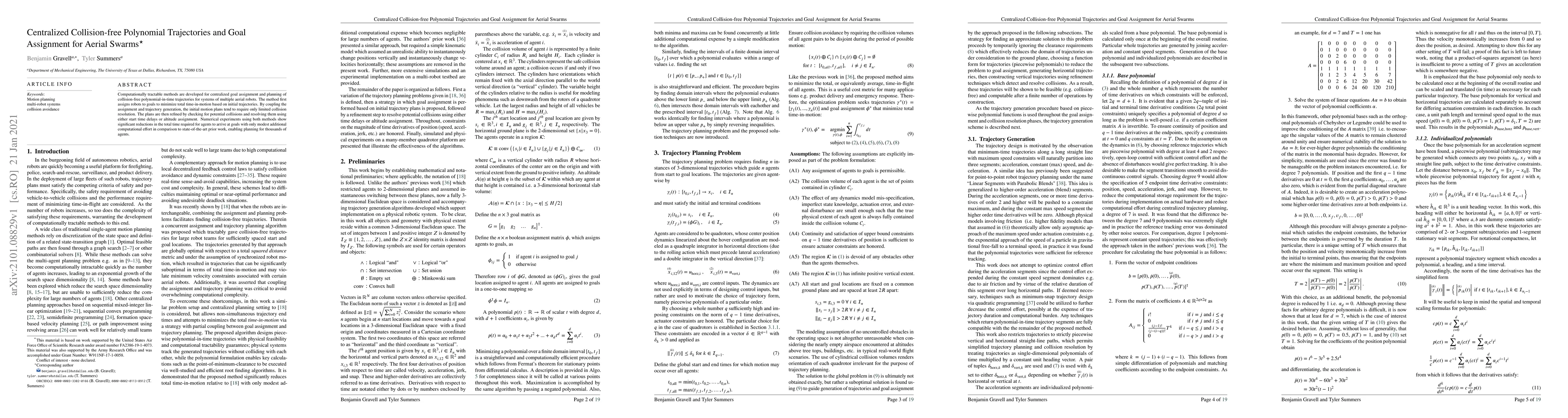 Thumbnail for Centralized Collision-free Polynomial Trajectories and Goal Assignment
  for Aerial Swarms