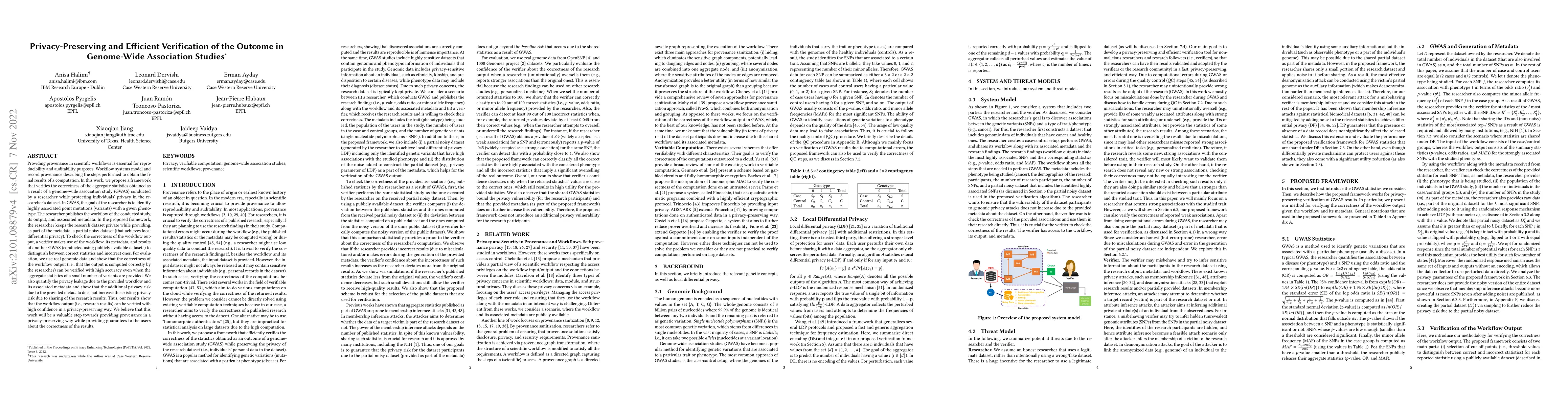 Thumbnail for Privacy-Preserving and Efficient Verification of the Outcome in
  Genome-Wide Association Studies