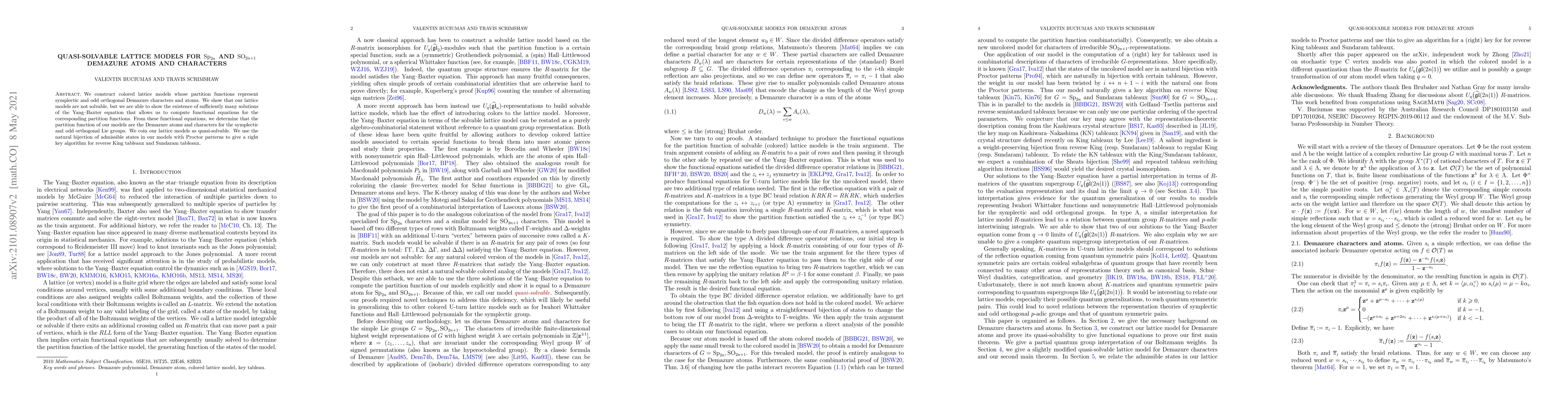 Thumbnail for Quasi-solvable lattice models for $\mathrm{Sp}_{2n}$ and
  $\mathrm{SO}_{2n+1}$ Demazure atoms and characters