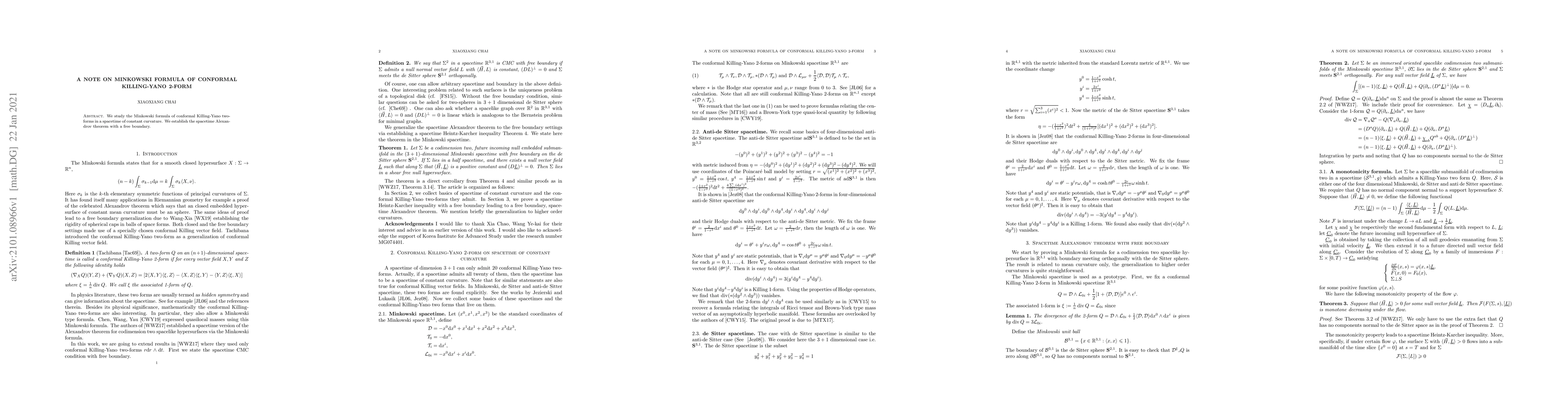 Thumbnail for A note on Minkowski formula of conformal Killing-Yano $2$-form