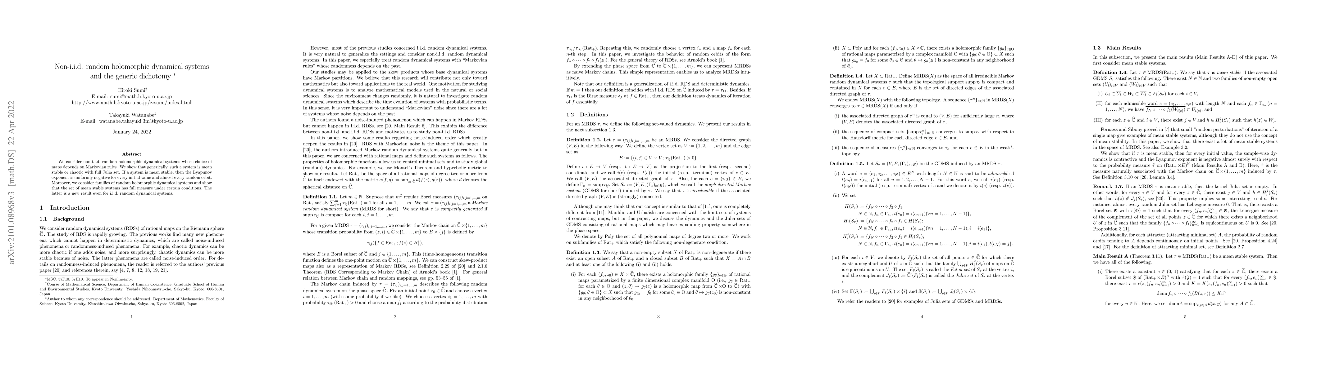 Thumbnail for Non-i.i.d. random holomorphic dynamical systems and the generic
  dichotomy
