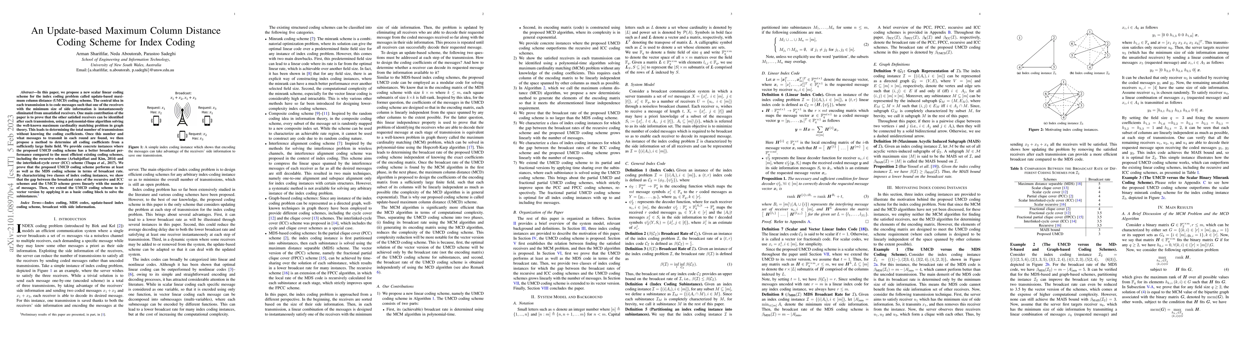 Thumbnail for An Update-based Maximum Column Distance Coding Scheme for Index Coding