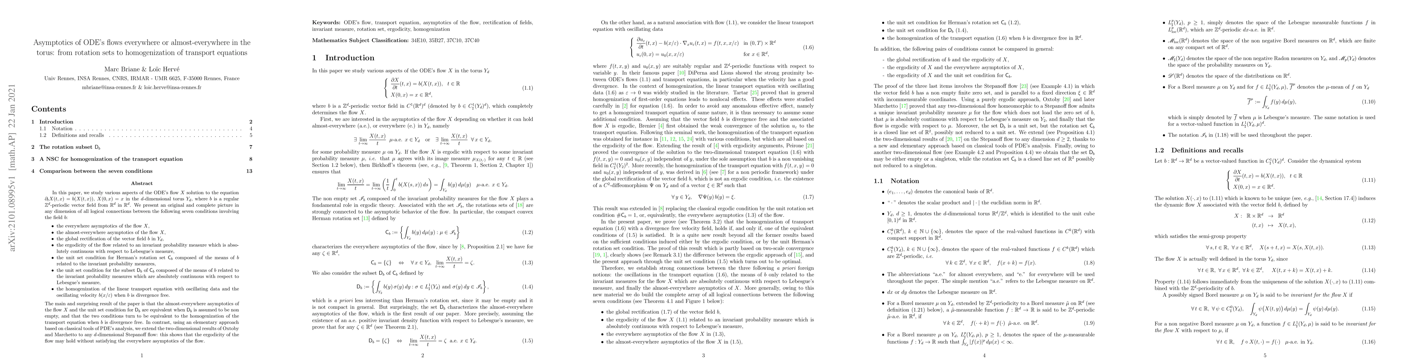 Thumbnail for Asymptotics of ODE's flows everywhere or almost-everywhere in the
  torus:from rotation sets to homogenization of transport equations