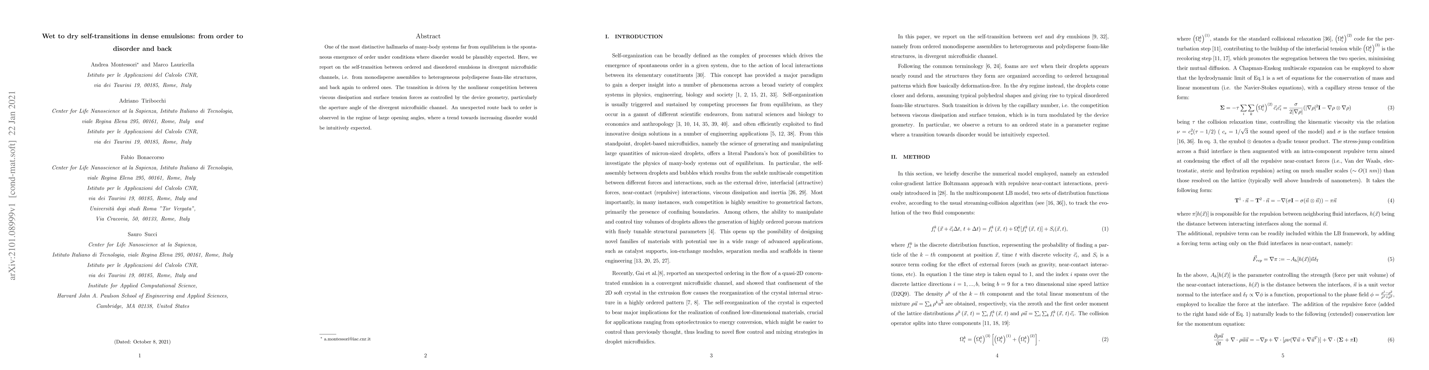 Thumbnail for Wet to dry self-transitions in dense emulsions: from order to disorder
  and back