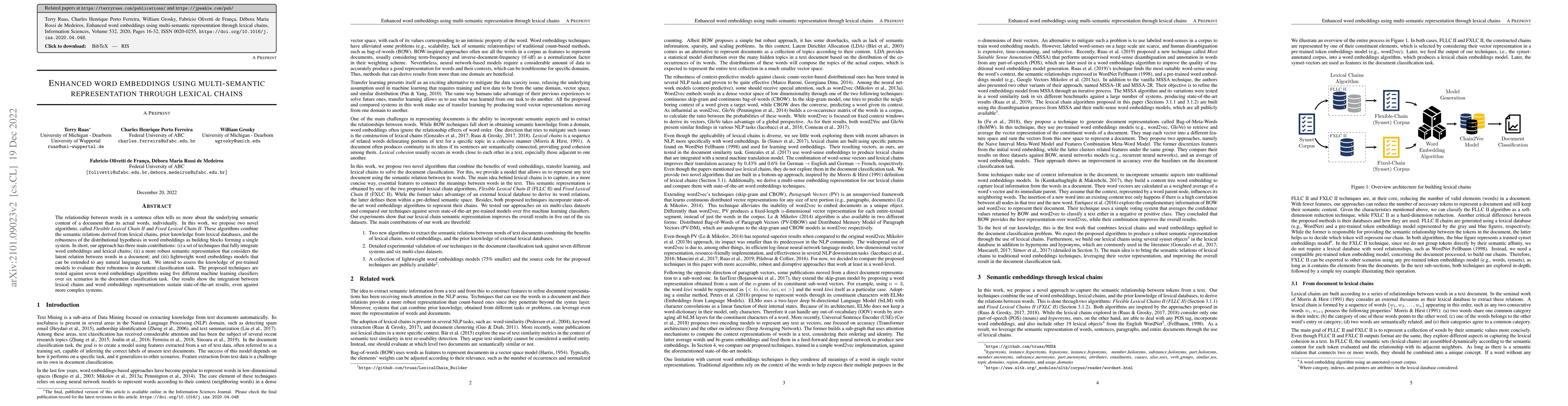 Thumbnail for Enhanced word embeddings using multi-semantic representation through
  lexical chains