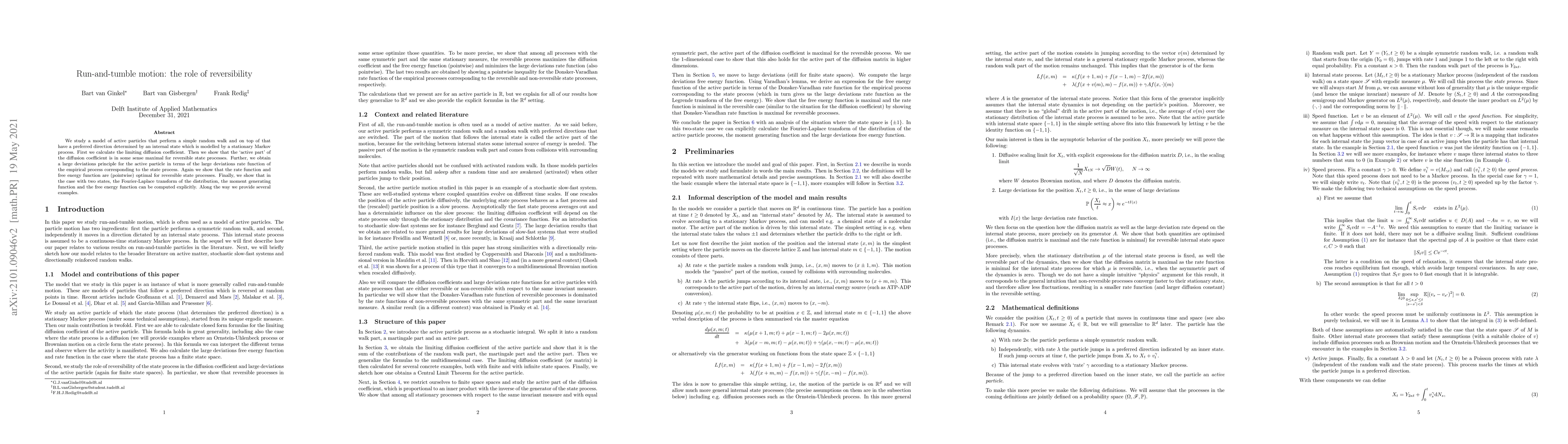Thumbnail for Run-and-tumble motion: the role of reversibility
