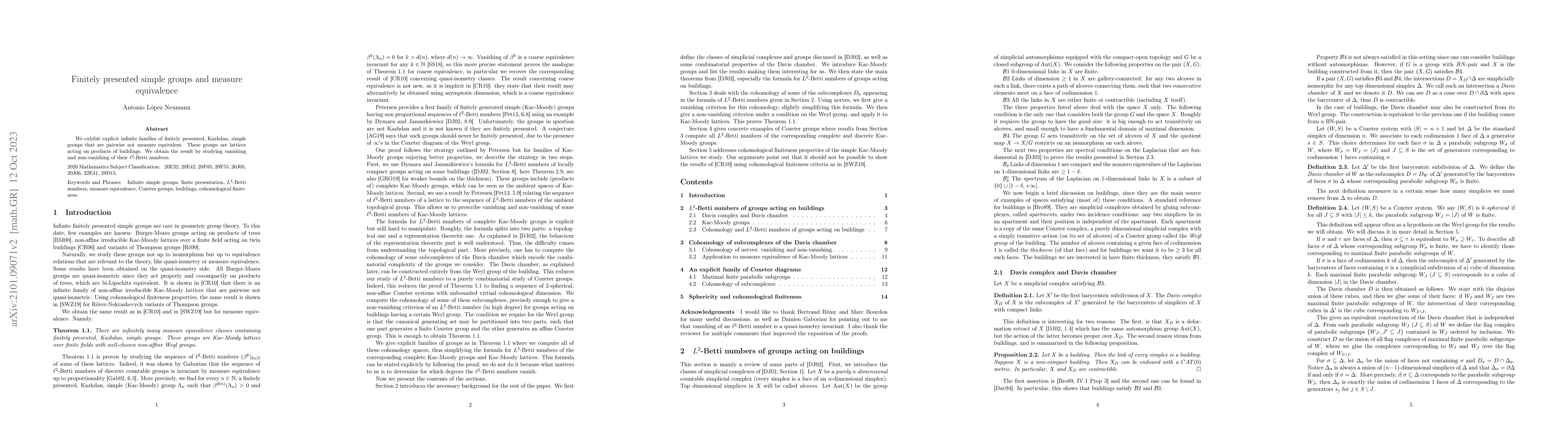 Thumbnail for Finitely presented simple groups and measure equivalence