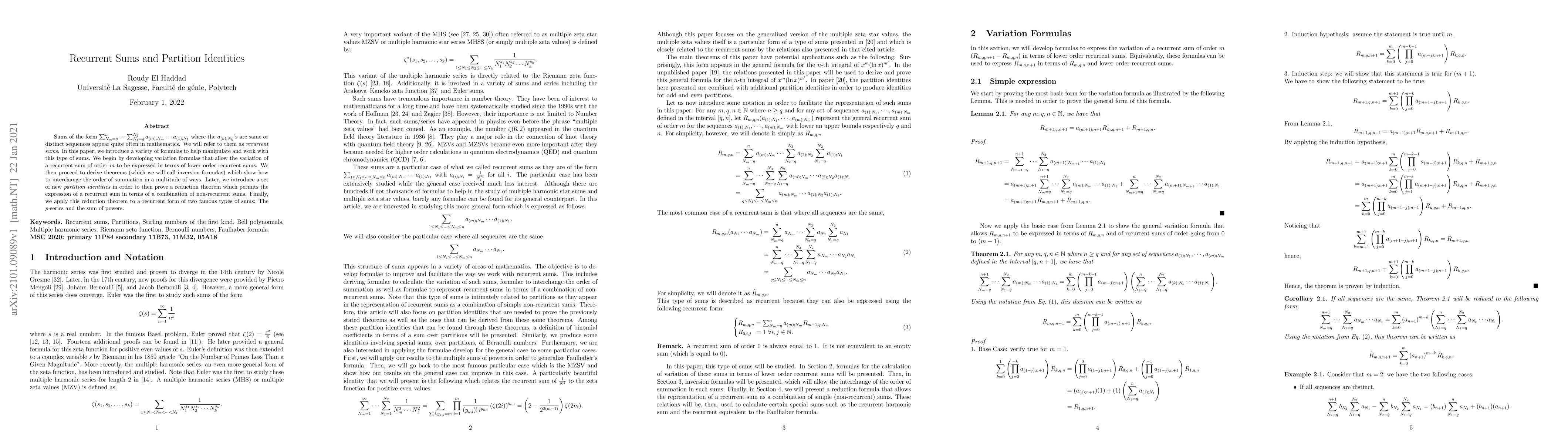 Thumbnail for Recurrent Sums and Partition Identities