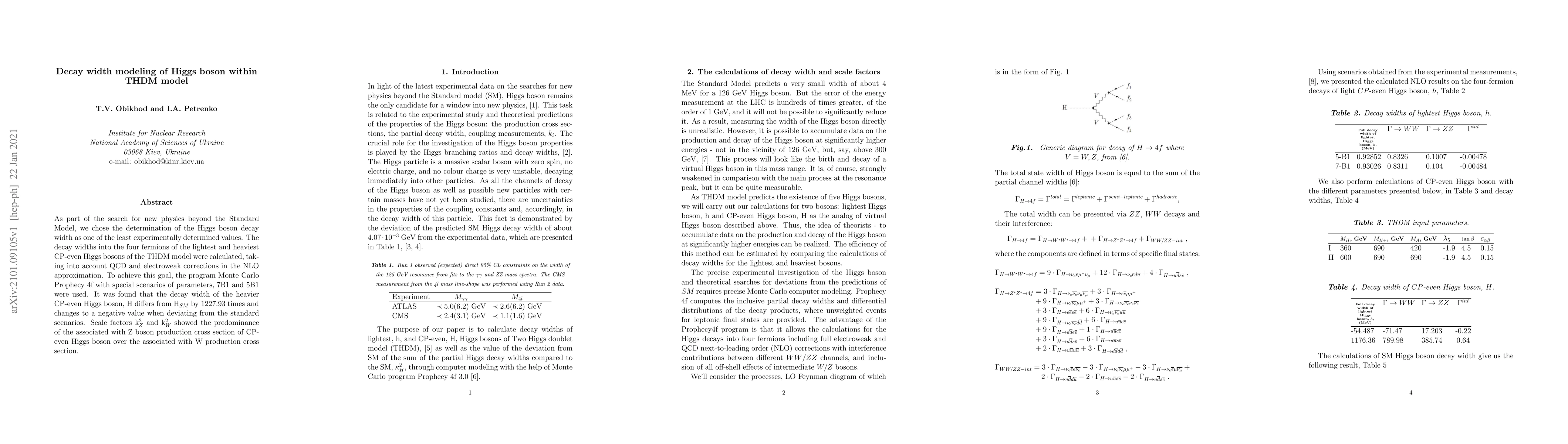 Thumbnail for Decay width modeling of Higgs boson within THDM model