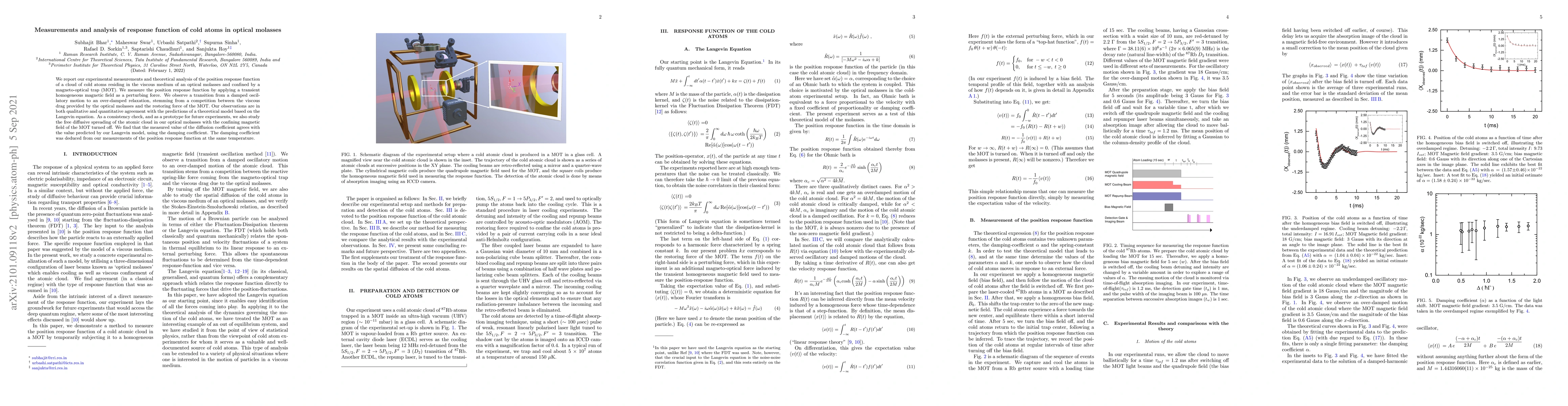 Thumbnail for Measurements and analysis of response function of cold atoms in optical
  molasses