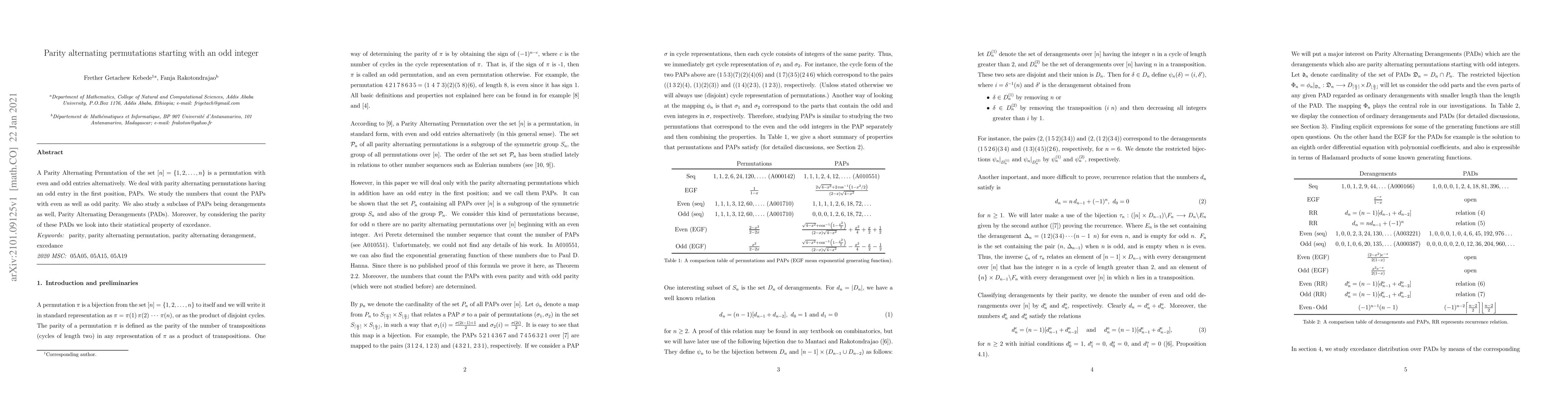Thumbnail for Parity alternating permutations starting with an odd integer