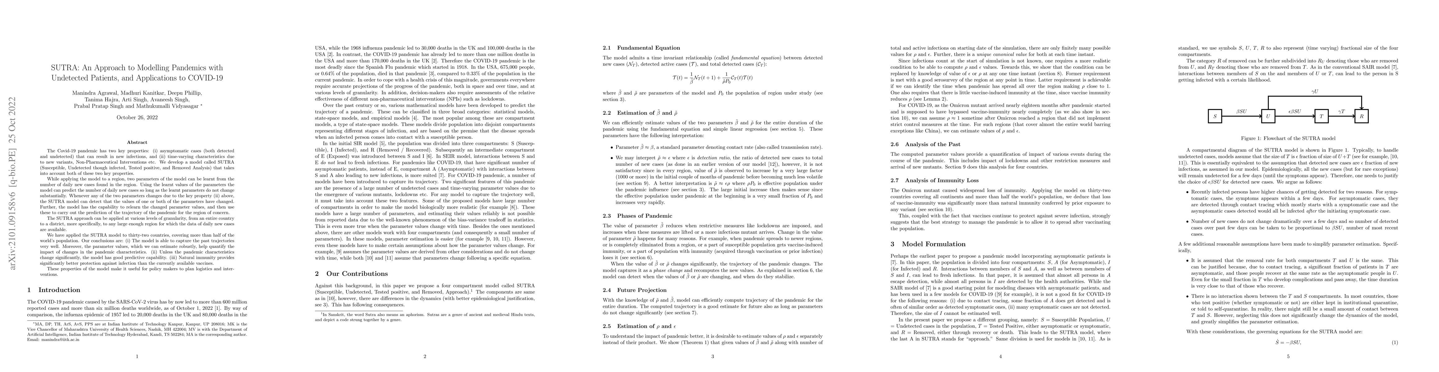 Thumbnail for SUTRA: A Novel Approach to Modelling Pandemics with Applications to
  COVID-19