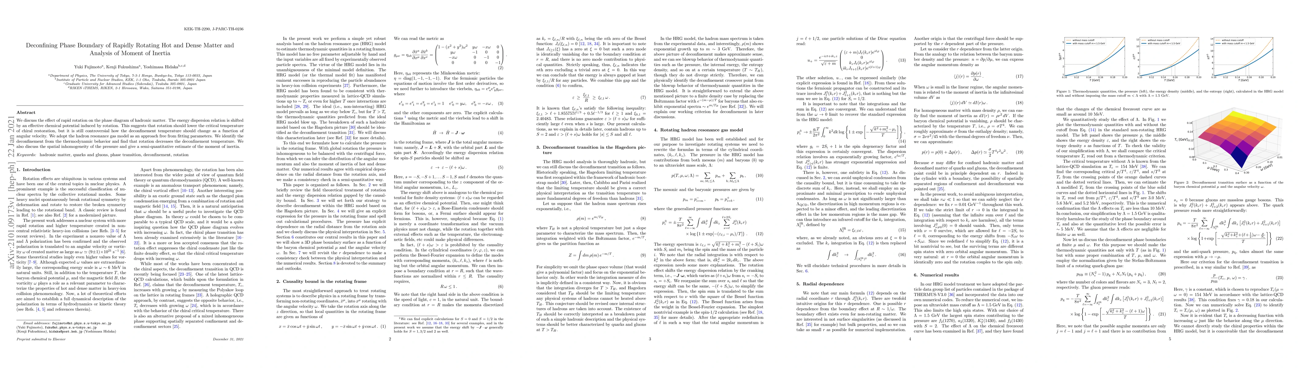 Thumbnail for Deconfining Phase Boundary of Rapidly Rotating Hot and Dense Matter and
  Analysis of Moment of Inertia