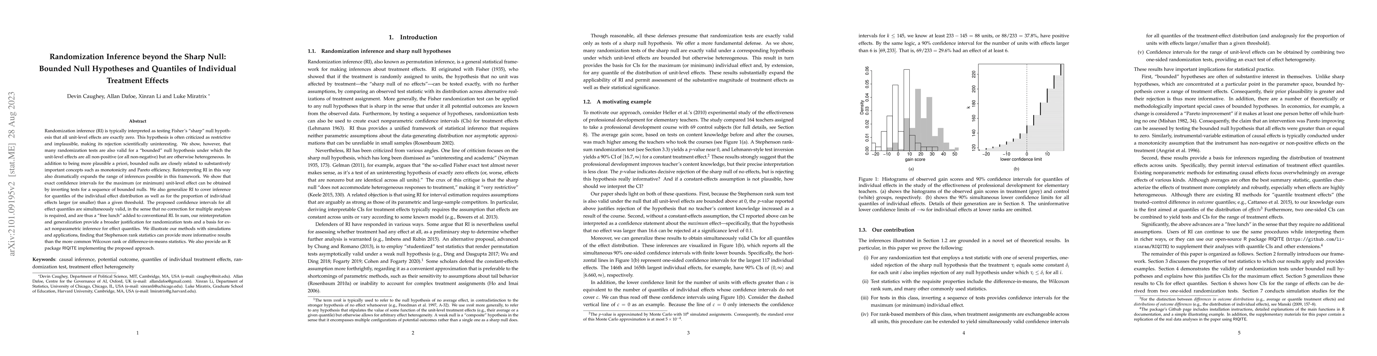 Thumbnail for Randomization Inference beyond the Sharp Null: Bounded Null Hypotheses
  and Quantiles of Individual Treatment Effects