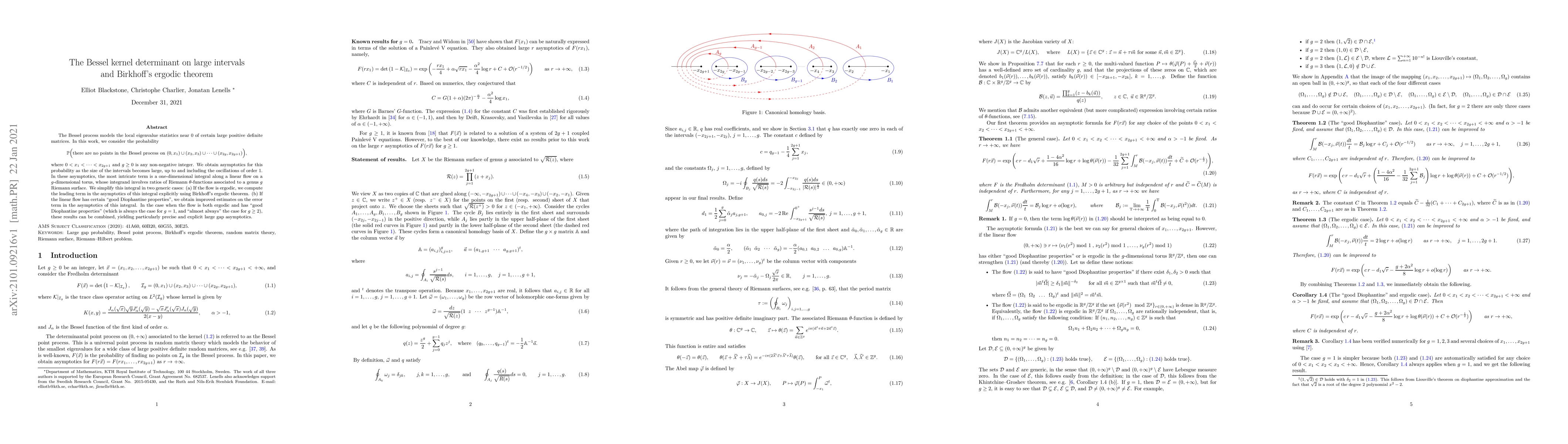 Thumbnail for The Bessel kernel determinant on large intervals and Birkhoff's ergodic
  theorem