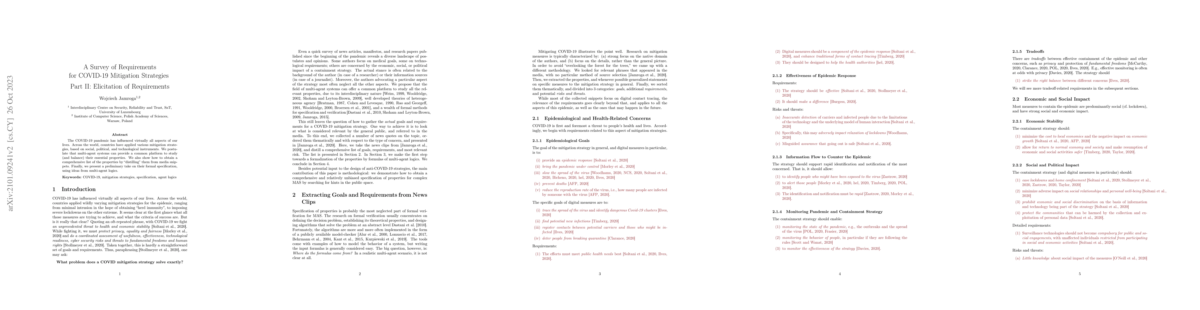 Thumbnail for A Survey of Requirements for COVID-19 Mitigation Strategies. Part II:
  Elicitation of Requirements