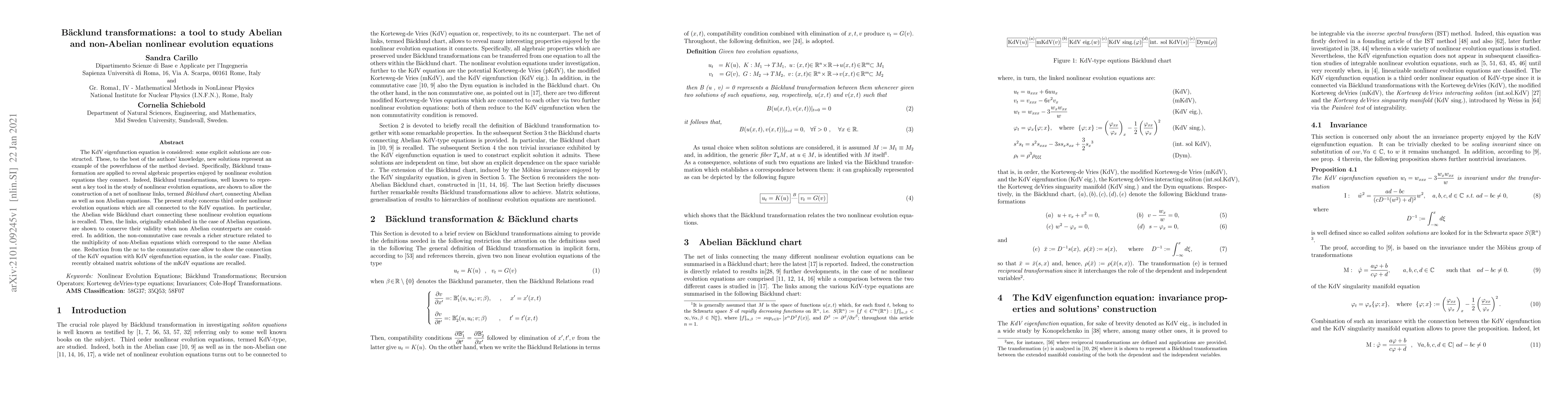 Thumbnail for B\"acklund transformations: a tool to study Abelian and non-Abelian
  nonlinear evolution equations