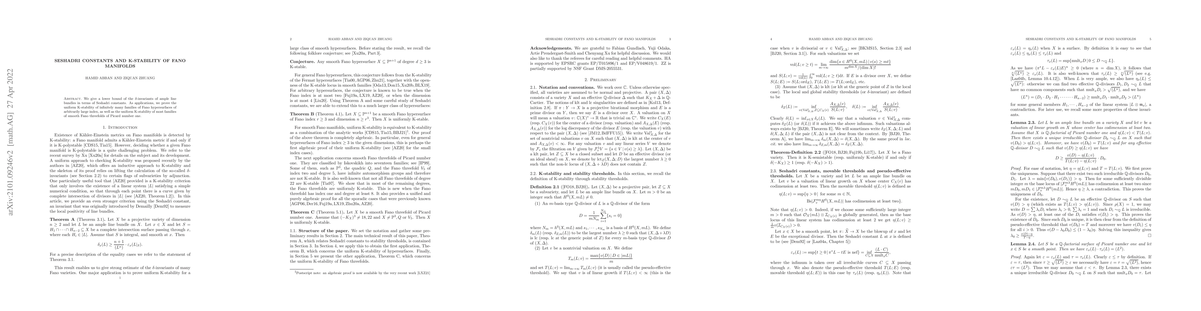 Thumbnail for Seshadri constants and K-stability of Fano manifolds