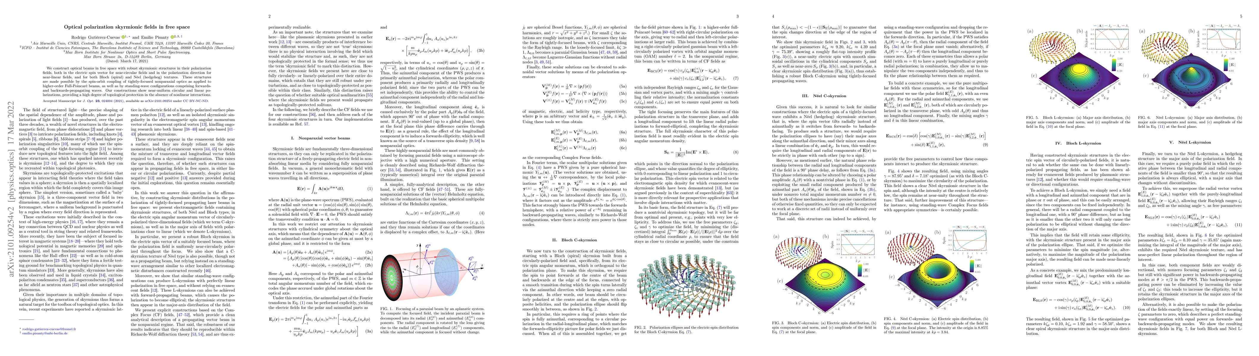 Thumbnail for Optical polarization skyrmionic fields in free space