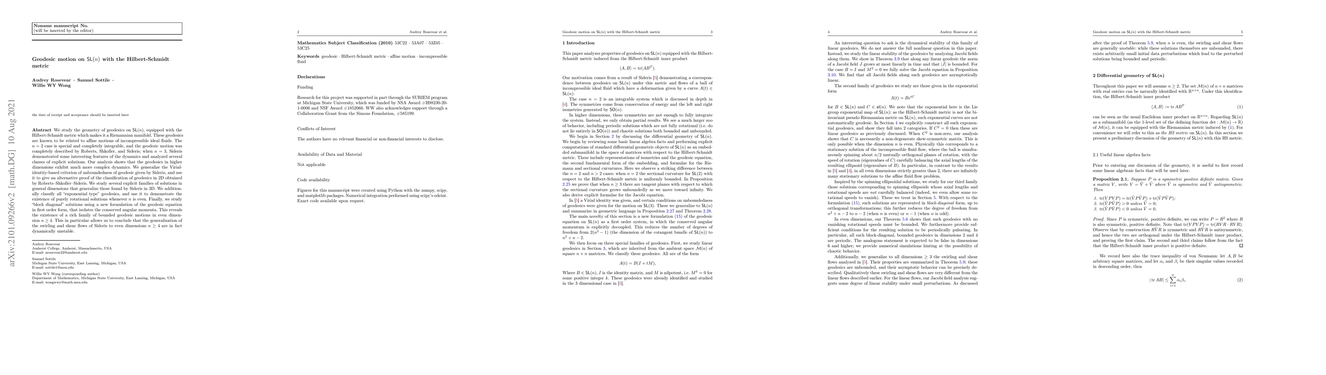 Thumbnail for Geodesic motion on $\mathsf{SL}(n)$ with the Hilbert-Schmidt metric