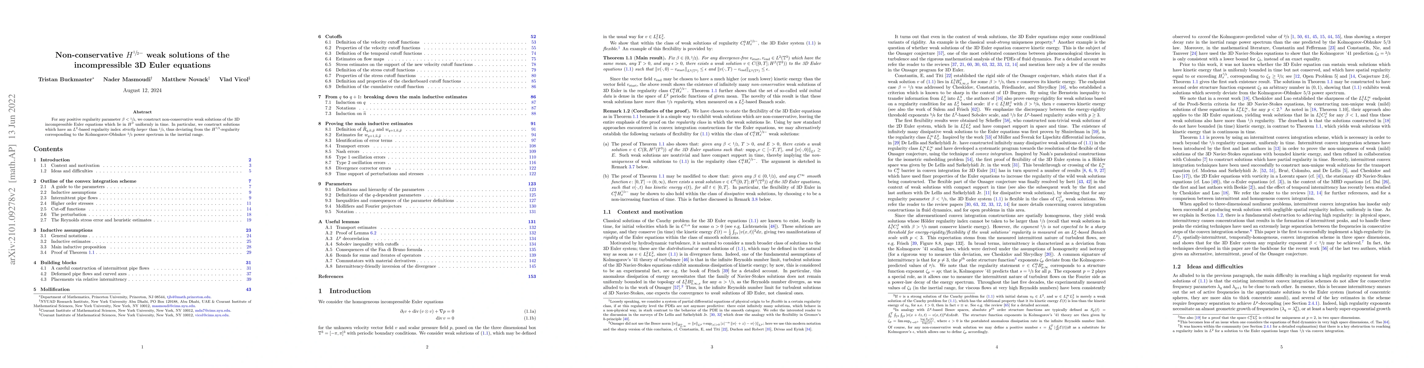 Thumbnail for Non-conservative $H^{\frac 12-}$ weak solutions of the incompressible 3D
  Euler equations