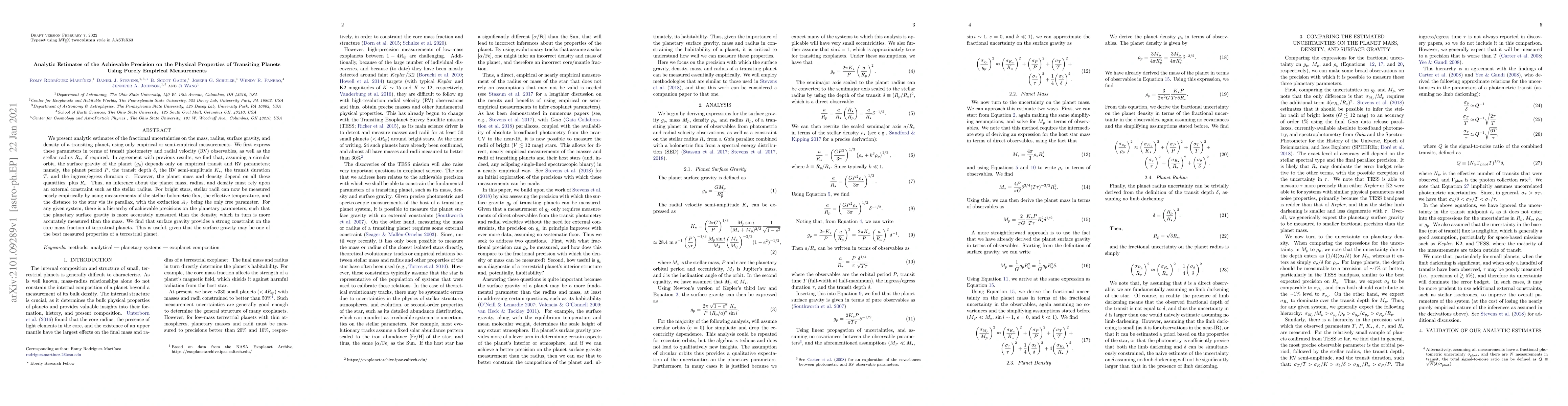 Thumbnail for Analytic Estimates of the Achievable Precision on the Physical
  Properties of Transiting Planets Using Purely Empirical Measurements