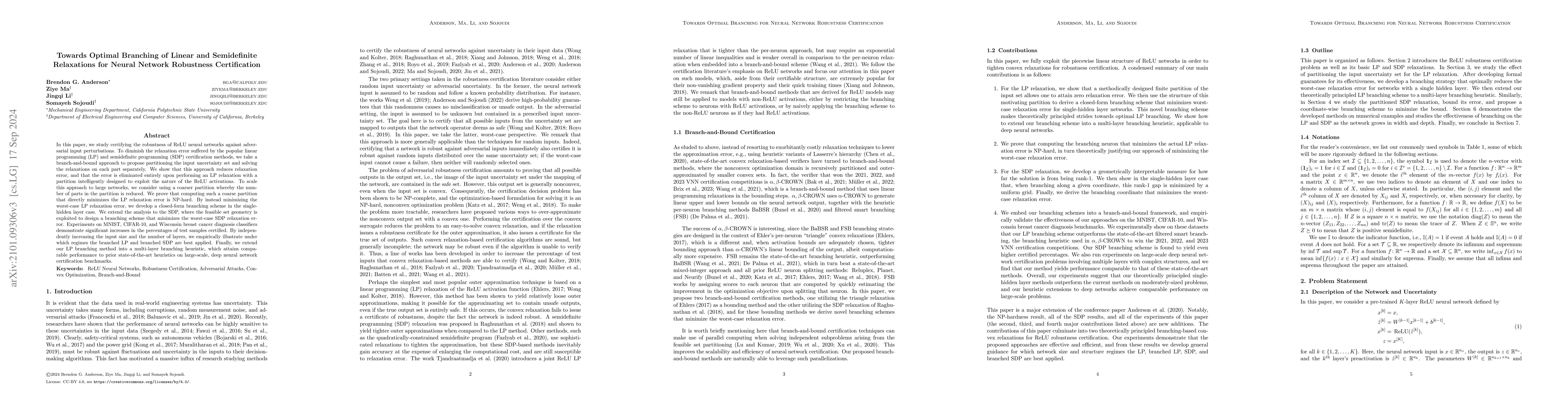 Thumbnail for Towards Optimal Branching of Linear and Semidefinite Relaxations for
  Neural Network Robustness Certification