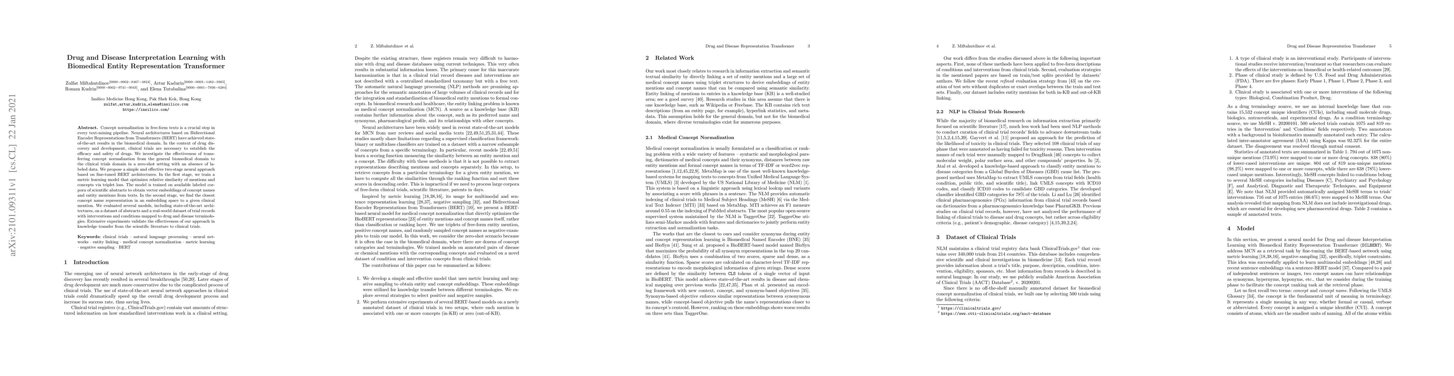 Thumbnail for Drug and Disease Interpretation Learning with Biomedical Entity
  Representation Transformer