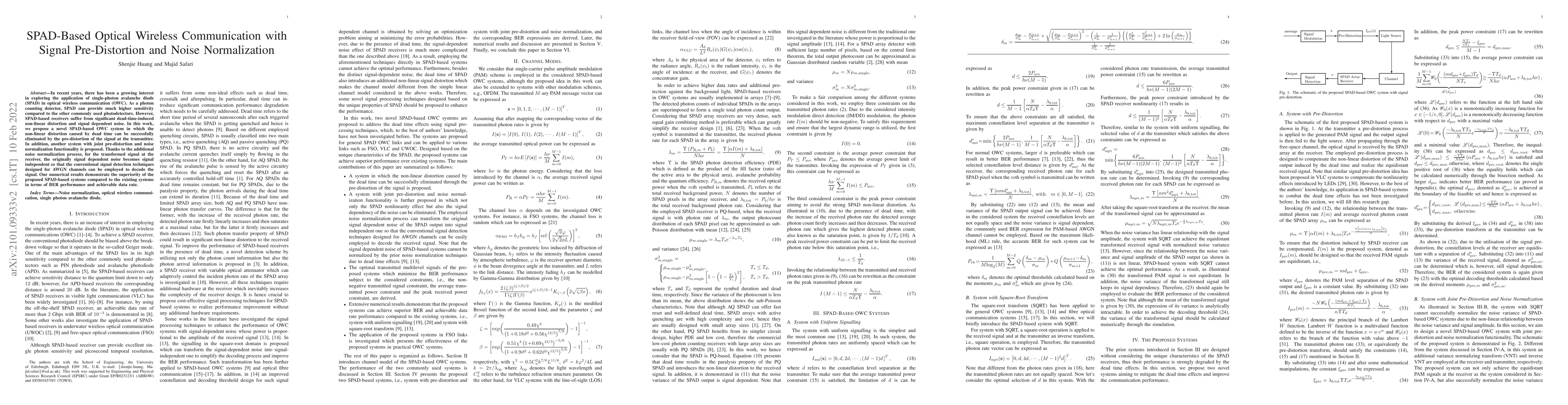 Thumbnail for SPAD-Based Optical Wireless Communication with Signal Pre-Distortion and
  Noise Normalization
