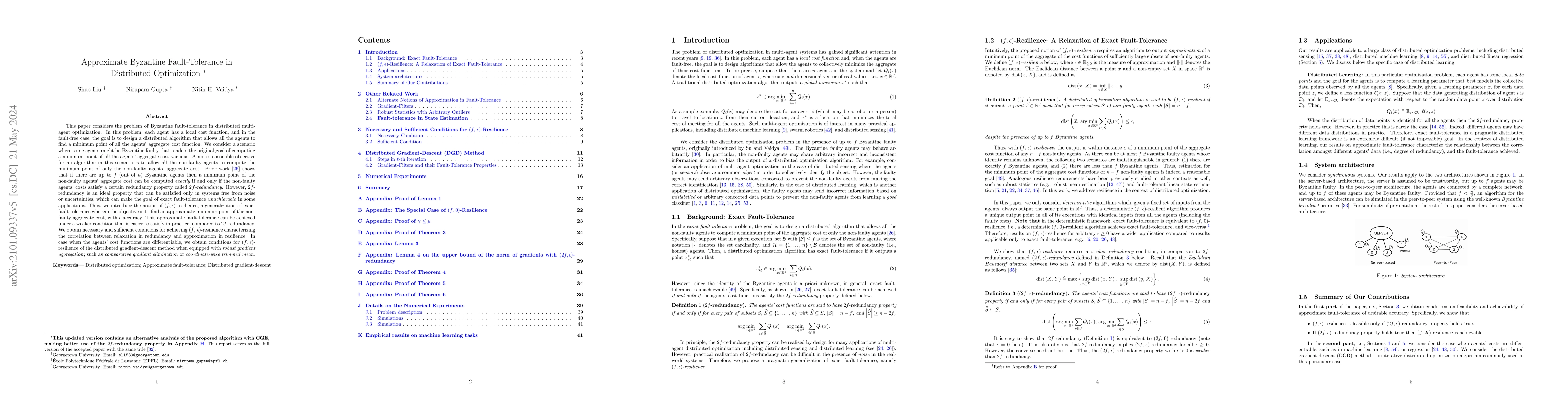 Thumbnail for Approximate Byzantine Fault-Tolerance in Distributed Optimization
