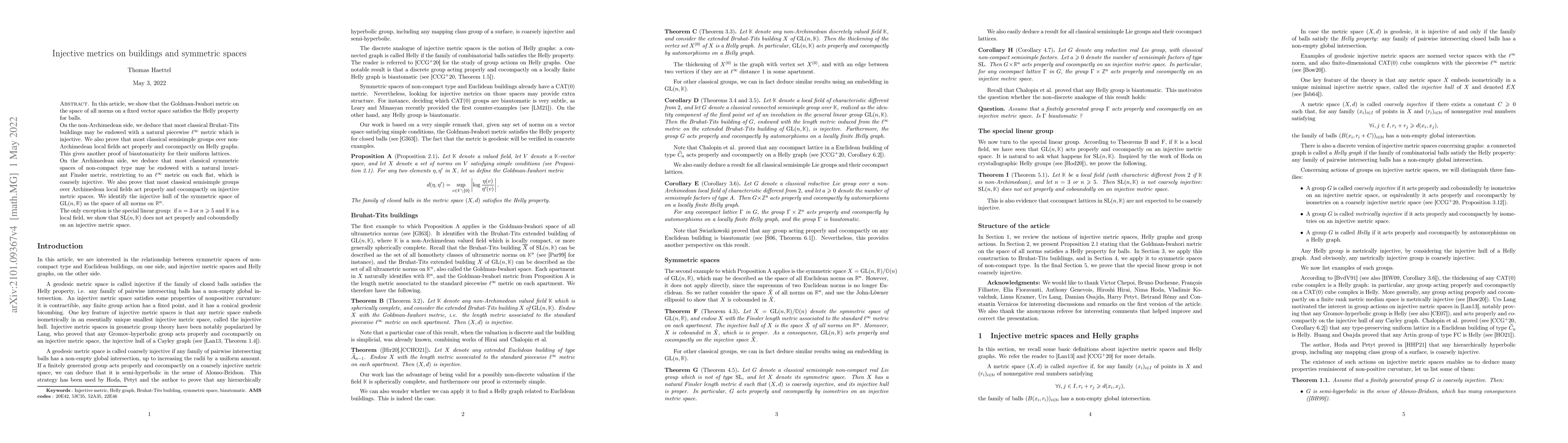 Thumbnail for Injective metrics on buildings and symmetric spaces