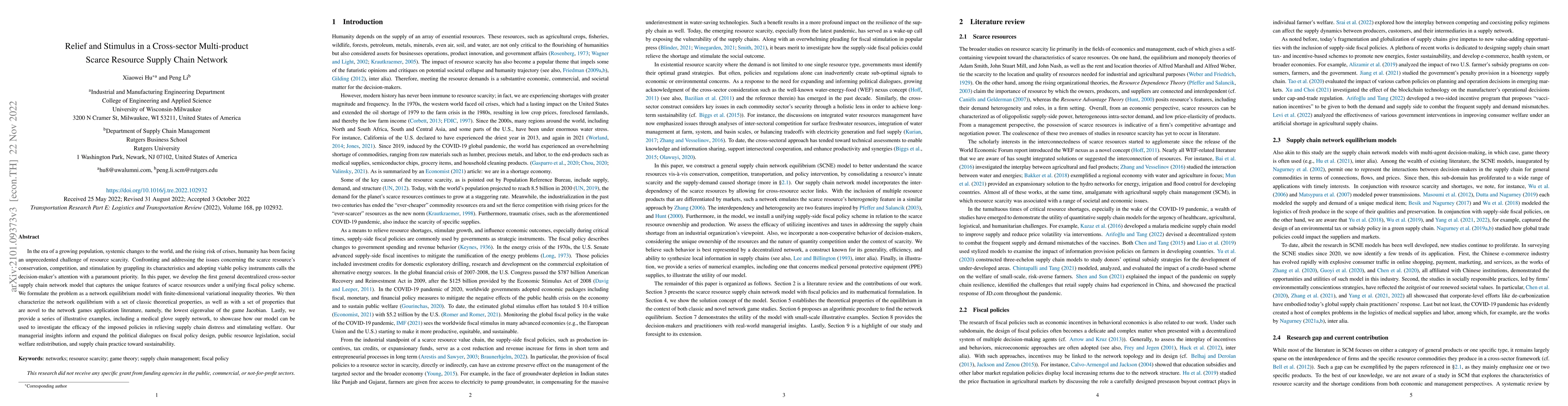Thumbnail for Relief and Stimulus in A Cross-sector Multi-product Scarce Resource
  Supply Chain Network