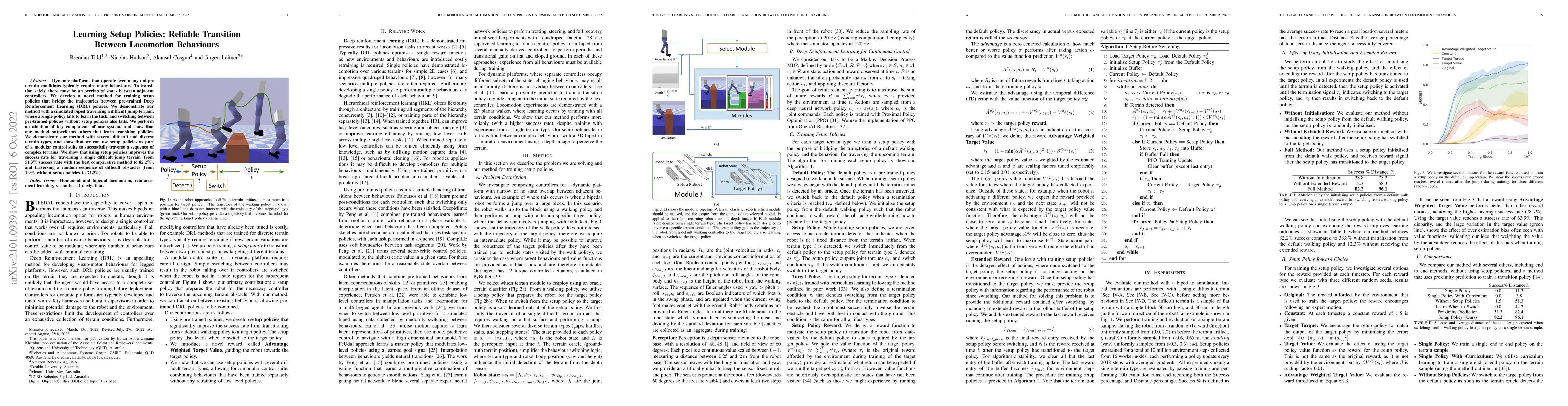 Thumbnail for Learning Setup Policies: Reliable Transition Between Locomotion
  Behaviours
