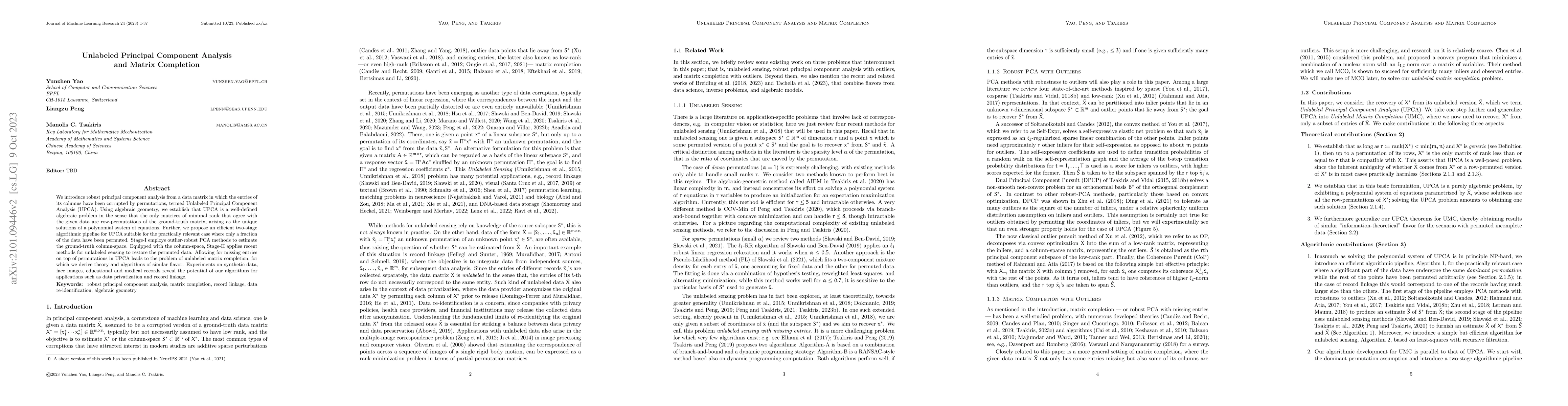 Thumbnail for Unlabeled Principal Component Analysis and Matrix Completion