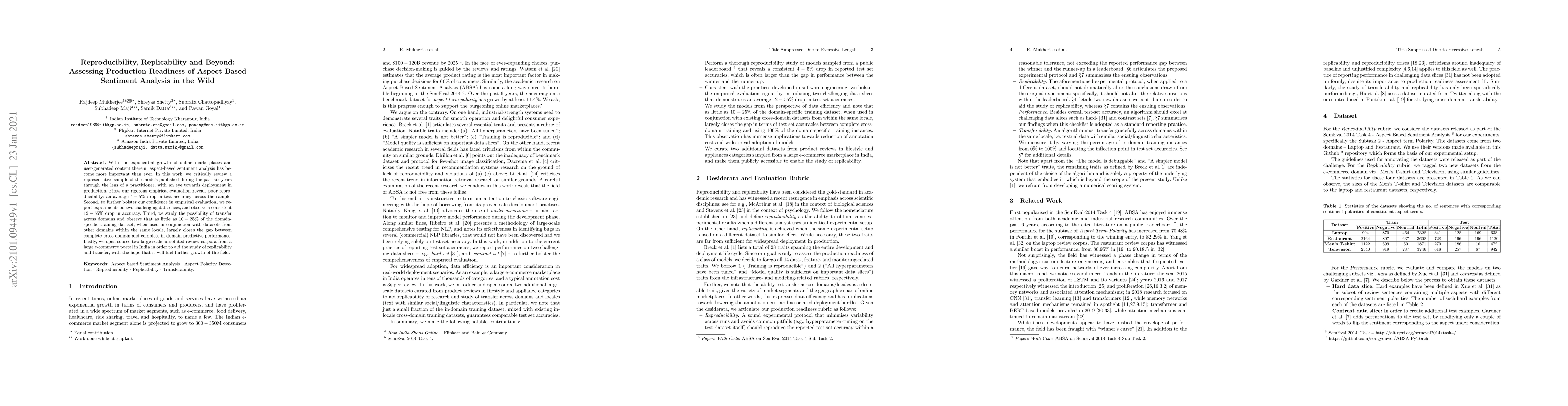 Thumbnail for Reproducibility, Replicability and Beyond: Assessing Production
  Readiness of Aspect Based Sentiment Analysis in the Wild