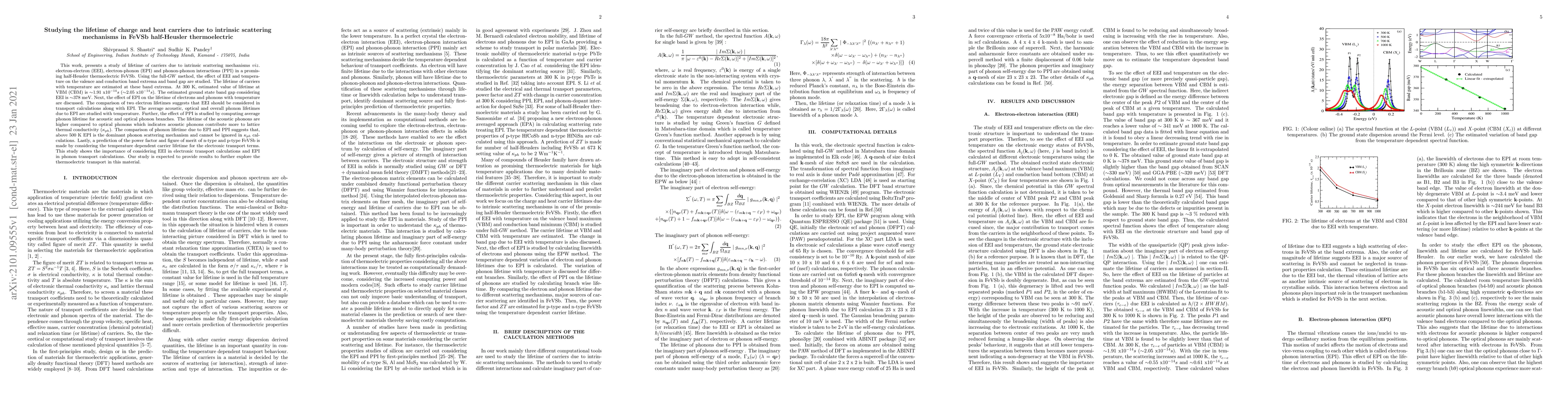 Thumbnail for Studying the lifetime of charge and heat carriers due to intrinsic
  scattering mechanisms in FeVSb half-Heusler thermoelectric